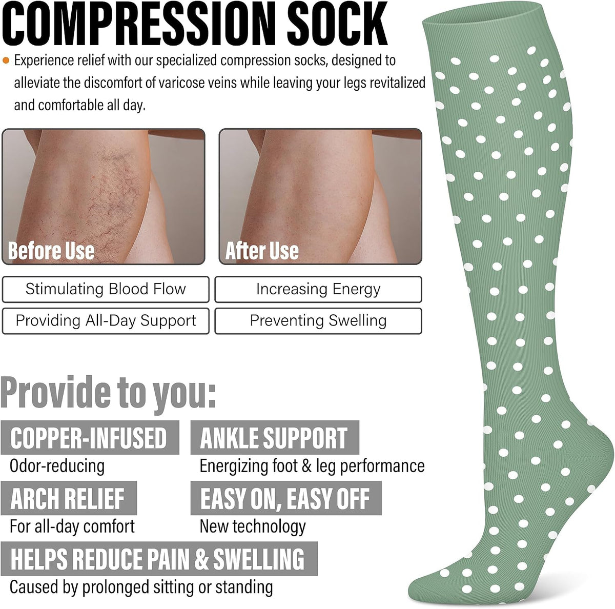 3 Pairs Compression Socks for Women & Men 15-20 mmHg,Best Support for Nurses Running Hiking