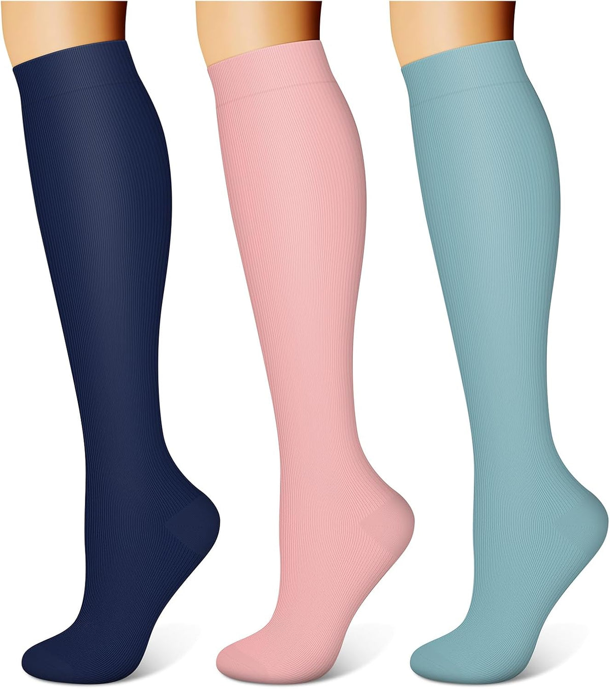 3 Pairs Compression Socks for Women & Men 15-20 mmHg,Best Support for Nurses Running Hiking