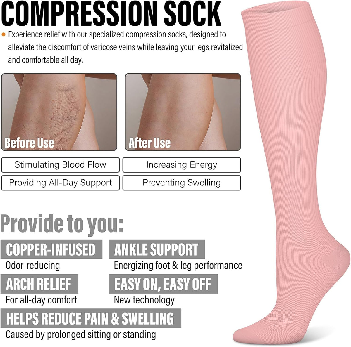 3 Pairs Compression Socks for Women & Men 15-20 mmHg,Best Support for Nurses Running Hiking