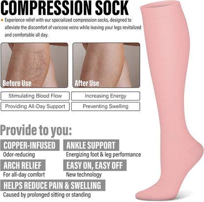 3 Pairs Compression Socks for Women & Men 15-20 mmHg,Best Support for Nurses Running Hiking