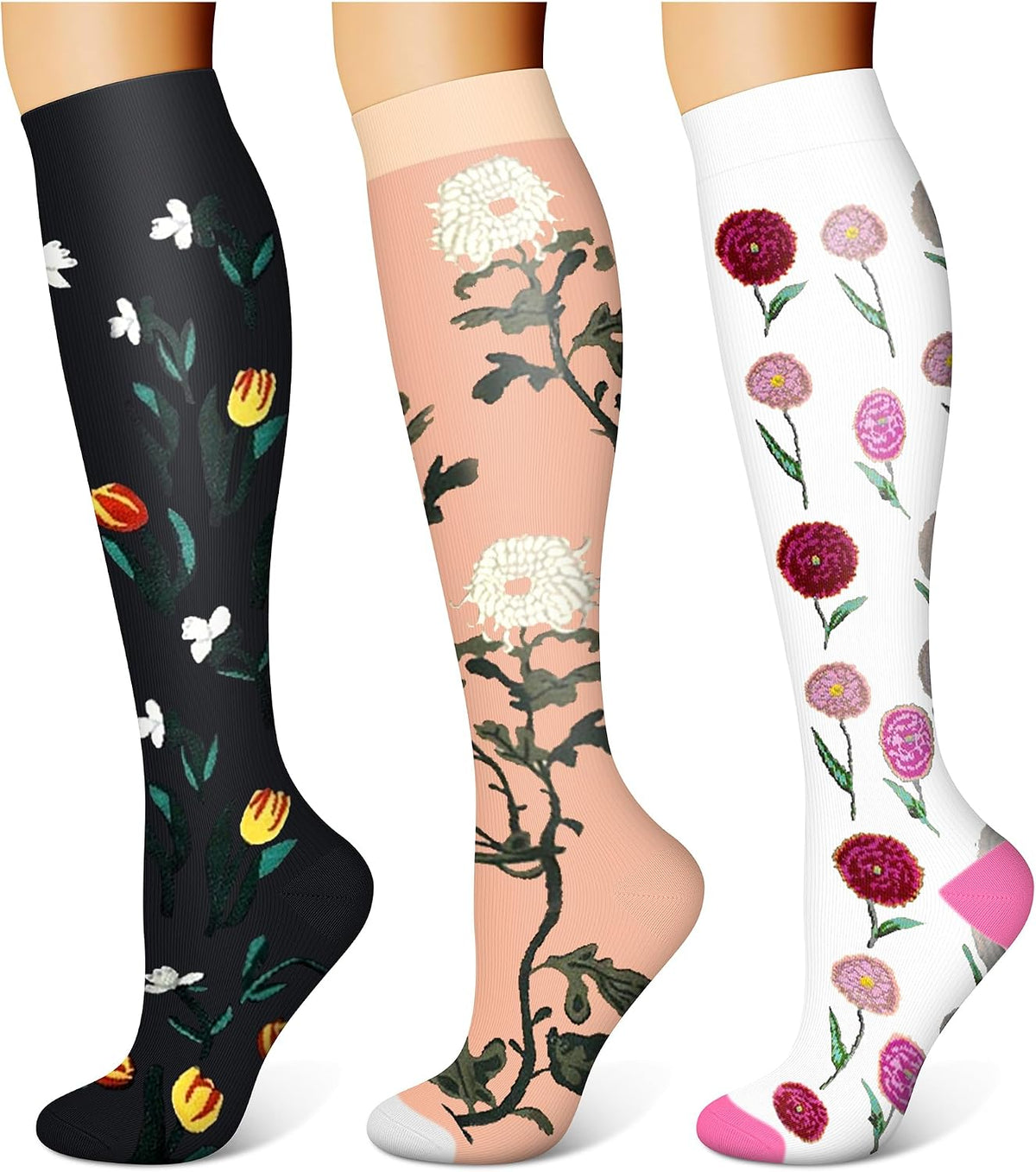 3 Pairs Compression Socks for Women & Men 15-20 mmHg,Best Support for Nurses Running Hiking