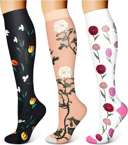 3 Pairs Compression Socks for Women & Men 15-20 mmHg,Best Support for Nurses Running Hiking