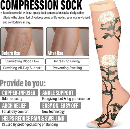 3 Pairs Compression Socks for Women & Men 15-20 mmHg,Best Support for Nurses Running Hiking