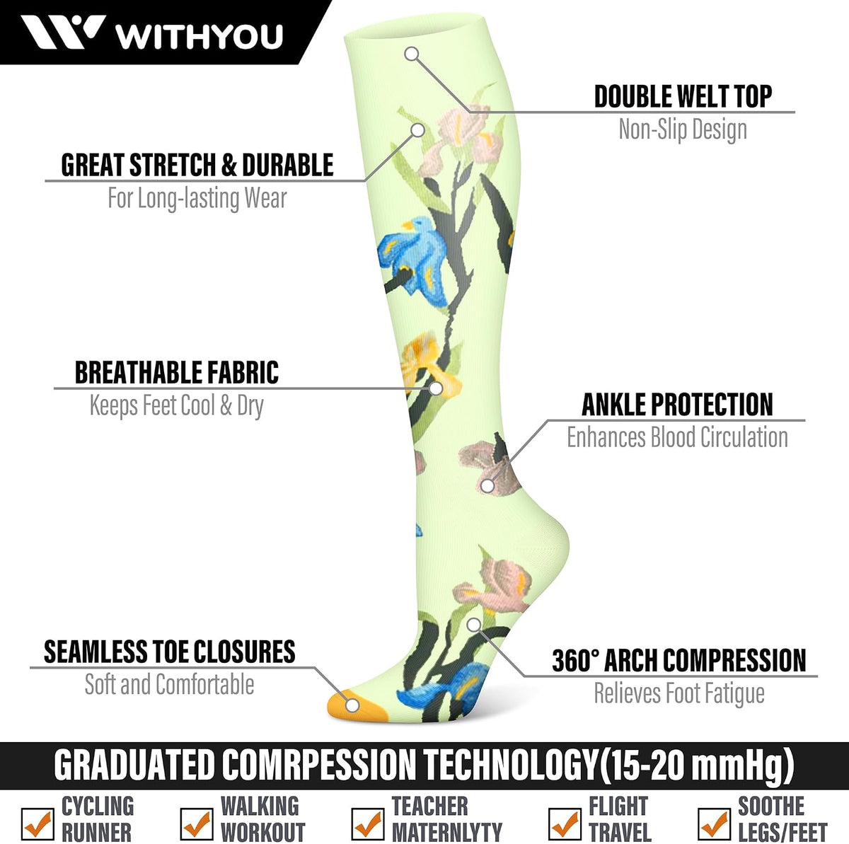 3 Pairs Compression Socks for Women & Men 15-20 mmHg,Best Support for Nurses Running Hiking