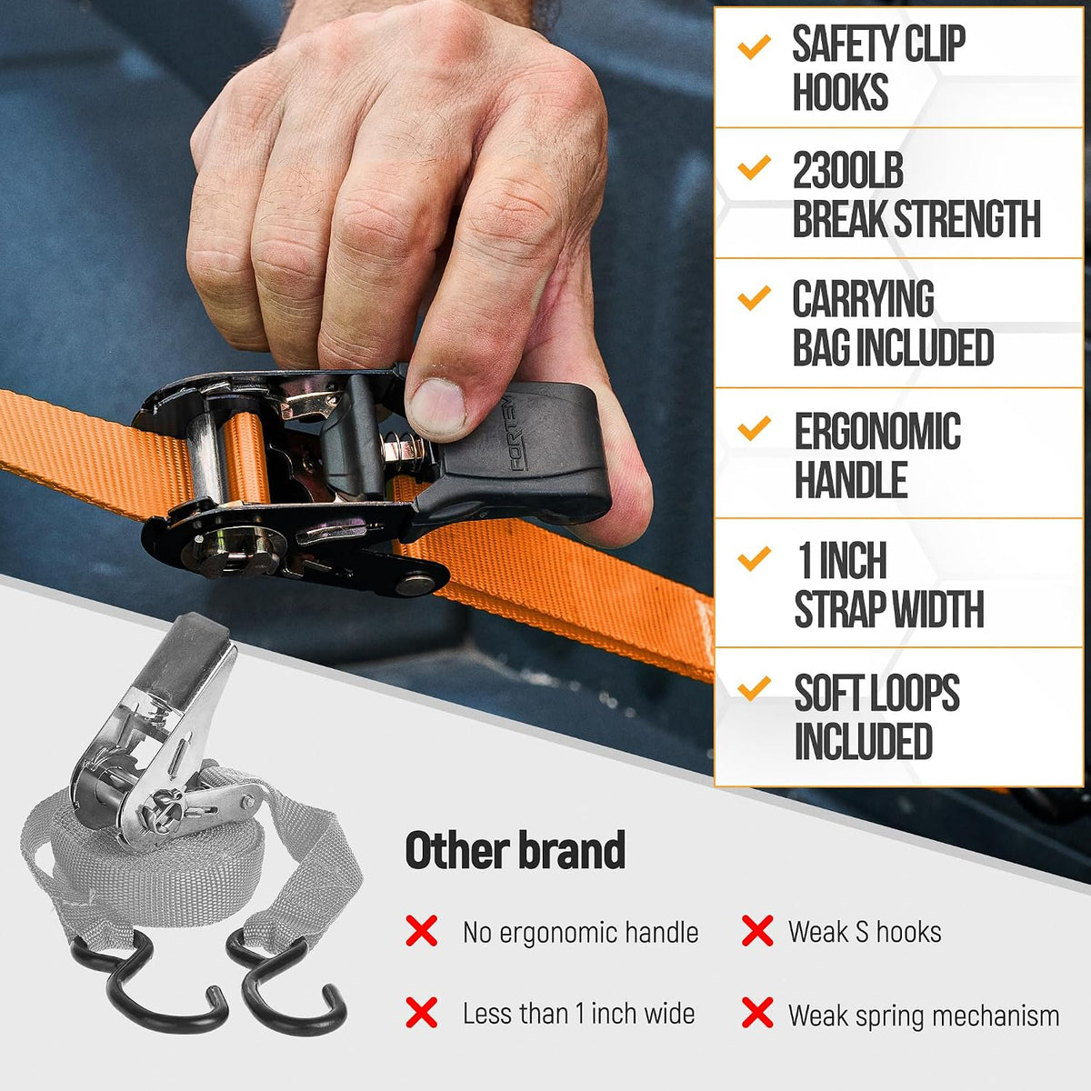 Ratchet Straps - Tie Down Strap Set, 4 Pack, 1650lb Break Strength
