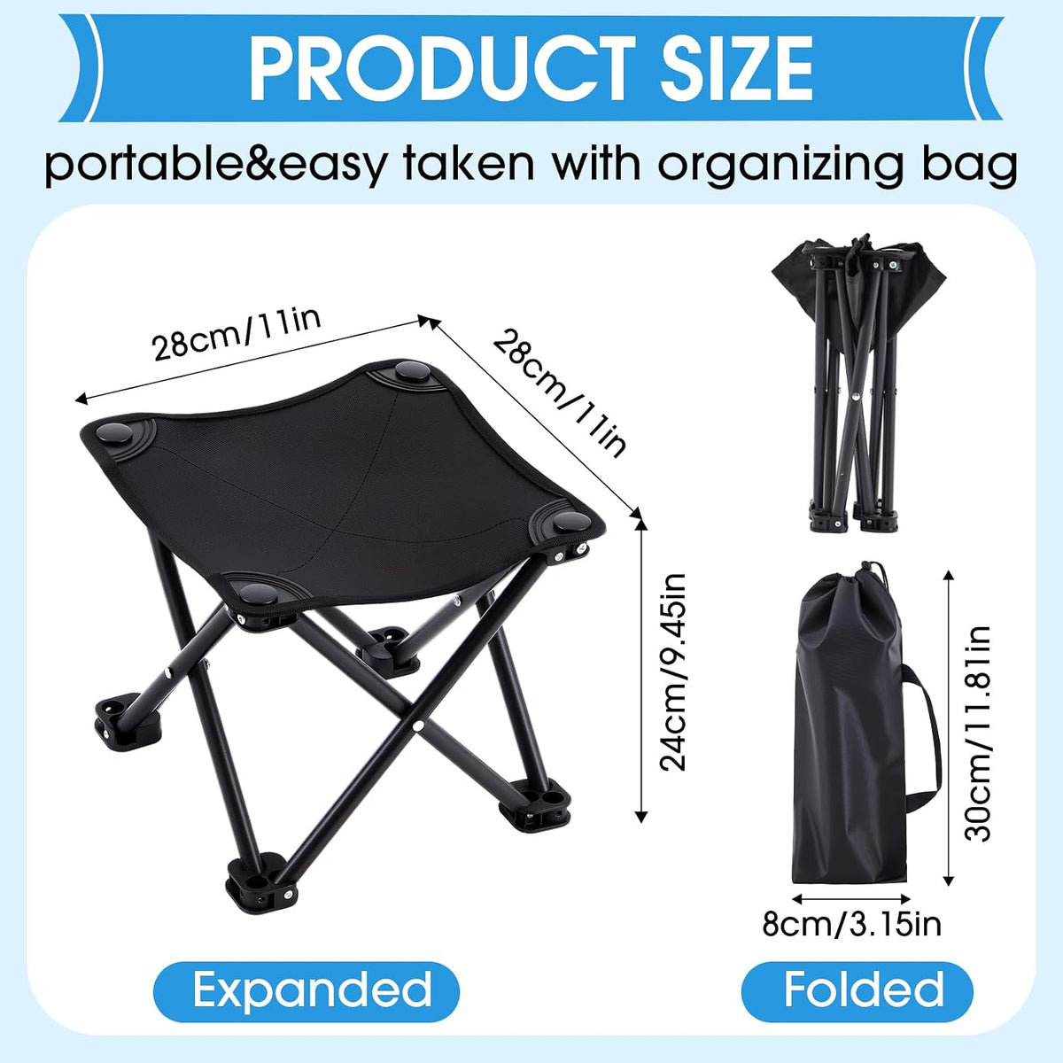 2 Pcs Portable Airplane Travel Foot Rest, Folding Camping Stool, Under Desk Foot Rest at Work for Long Flight, Home and Office Outdoor Hiking Fishing with Carry Bag (Black)