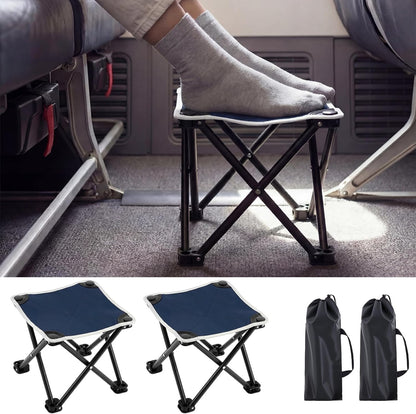 2 Pcs Portable Airplane Travel Foot Rest, Folding Camping Stool, Under Desk Foot Rest at Work for Long Flight, Home and Office Outdoor Hiking Fishing with Carry Bag (Black)