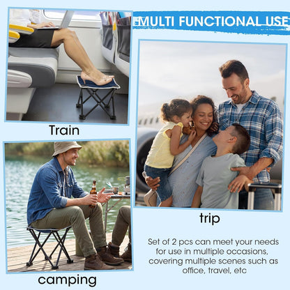 2 Pcs Portable Airplane Travel Foot Rest, Folding Camping Stool, Under Desk Foot Rest at Work for Long Flight, Home and Office Outdoor Hiking Fishing with Carry Bag (Black)
