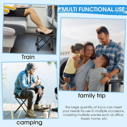 2 Pcs Portable Airplane Travel Foot Rest, Folding Camping Stool, Under Desk Foot Rest at Work for Long Flight, Home and Office Outdoor Hiking Fishing with Carry Bag (Black)