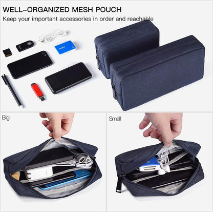 2-Pack Portable Storage Pouch Bag, Universal Electronics Accessories Case Cable Organizer Compatible with Hard Drive, Laptop Mouse, Power Bank, Adapter, Cellphone, Cosmetics (Small+Big-Navy Blue)