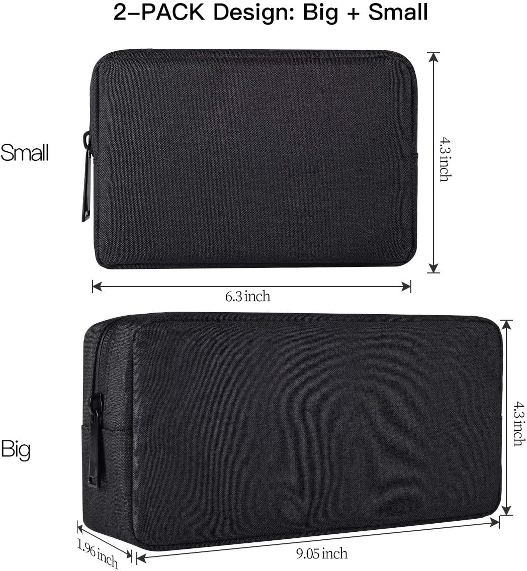2-Pack Portable Storage Pouch Bag, Universal Electronics Accessories Case Cable Organizer Compatible with Hard Drive, Laptop Mouse, Power Bank, Adapter, Cellphone, Cosmetics (Small+Big-Navy Blue)