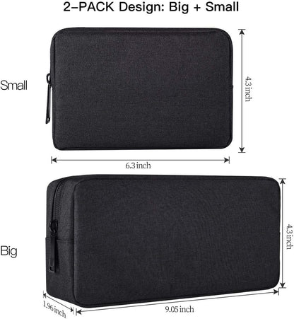 2-Pack Portable Storage Pouch Bag, Universal Electronics Accessories Case Cable Organizer Compatible with Hard Drive, Laptop Mouse, Power Bank, Adapter, Cellphone, Cosmetics (Small+Big-Navy Blue)