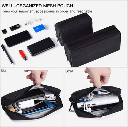 2-Pack Portable Storage Pouch Bag, Universal Electronics Accessories Case Cable Organizer Compatible with Hard Drive, Laptop Mouse, Power Bank, Adapter, Cellphone, Cosmetics (Small+Big-Navy Blue)