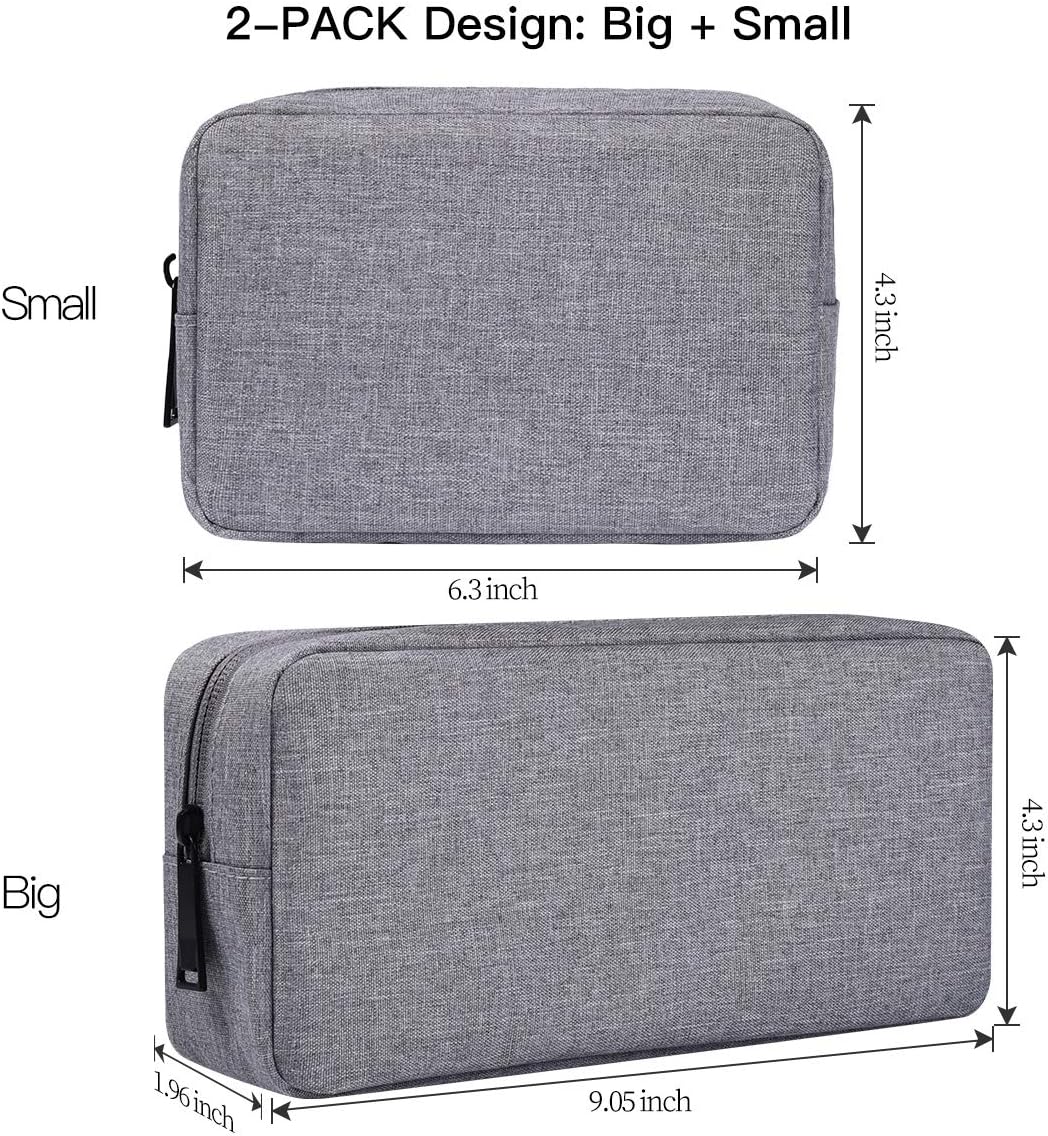 2-Pack Portable Storage Pouch Bag, Universal Electronics Accessories Case Cable Organizer Compatible with Hard Drive, Laptop Mouse, Power Bank, Adapter, Cellphone, Cosmetics (Small+Big-Navy Blue)