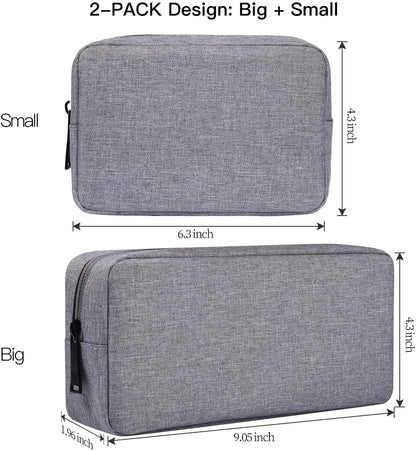 2-Pack Portable Storage Pouch Bag, Universal Electronics Accessories Case Cable Organizer Compatible with Hard Drive, Laptop Mouse, Power Bank, Adapter, Cellphone, Cosmetics (Small+Big-Navy Blue)