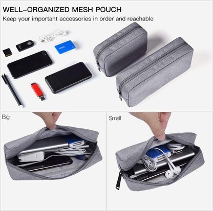 2-Pack Portable Storage Pouch Bag, Universal Electronics Accessories Case Cable Organizer Compatible with Hard Drive, Laptop Mouse, Power Bank, Adapter, Cellphone, Cosmetics (Small+Big-Navy Blue)