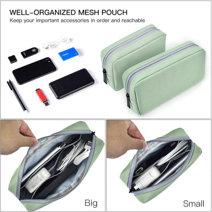 2-Pack Portable Storage Pouch Bag, Universal Electronics Accessories Case Cable Organizer Compatible with Hard Drive, Laptop Mouse, Power Bank, Adapter, Cellphone, Cosmetics (Small+Big-Navy Blue)