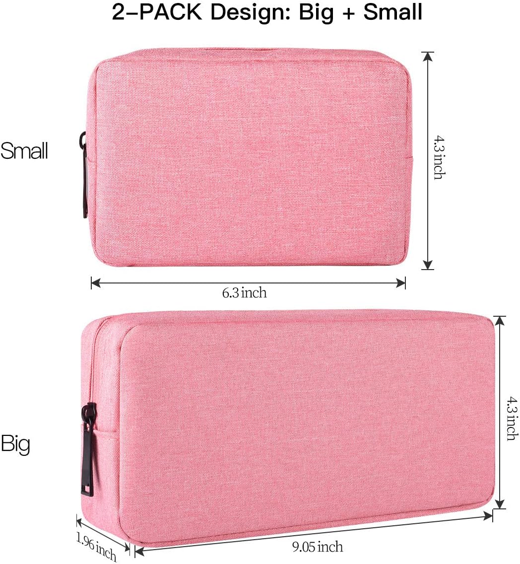 2-Pack Portable Storage Pouch Bag, Universal Electronics Accessories Case Cable Organizer Compatible with Hard Drive, Laptop Mouse, Power Bank, Adapter, Cellphone, Cosmetics (Small+Big-Navy Blue)