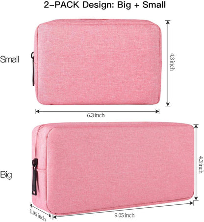 2-Pack Portable Storage Pouch Bag, Universal Electronics Accessories Case Cable Organizer Compatible with Hard Drive, Laptop Mouse, Power Bank, Adapter, Cellphone, Cosmetics (Small+Big-Navy Blue)