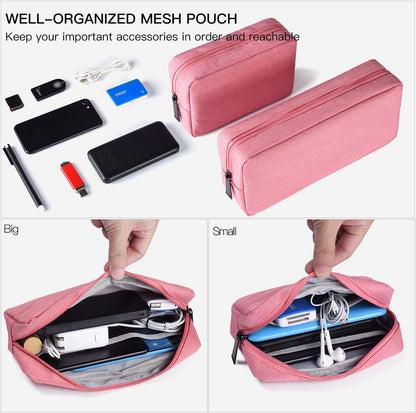 2-Pack Portable Storage Pouch Bag, Universal Electronics Accessories Case Cable Organizer Compatible with Hard Drive, Laptop Mouse, Power Bank, Adapter, Cellphone, Cosmetics (Small+Big-Navy Blue)