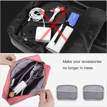 2-Pack Portable Storage Pouch Bag, Universal Electronics Accessories Case Cable Organizer Compatible with Hard Drive, Laptop Mouse, Power Bank, Adapter, Cellphone, Cosmetics (Small+Big-Navy Blue)