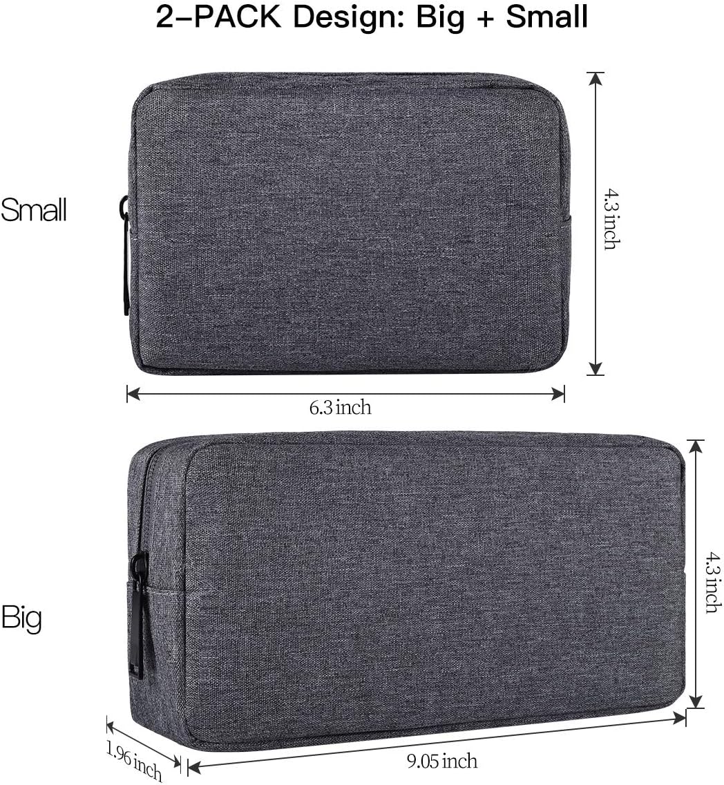 2-Pack Portable Storage Pouch Bag, Universal Electronics Accessories Case Cable Organizer Compatible with Hard Drive, Laptop Mouse, Power Bank, Adapter, Cellphone, Cosmetics (Small+Big-Navy Blue)