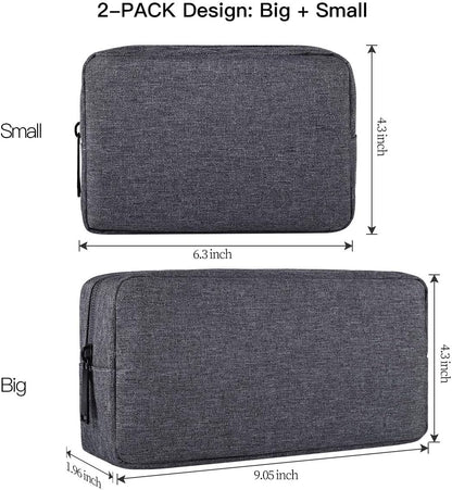 2-Pack Portable Storage Pouch Bag, Universal Electronics Accessories Case Cable Organizer Compatible with Hard Drive, Laptop Mouse, Power Bank, Adapter, Cellphone, Cosmetics (Small+Big-Navy Blue)