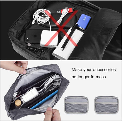 2-Pack Portable Storage Pouch Bag, Universal Electronics Accessories Case Cable Organizer Compatible with Hard Drive, Laptop Mouse, Power Bank, Adapter, Cellphone, Cosmetics (Small+Big-Navy Blue)