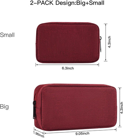 2-Pack Portable Storage Pouch Bag, Universal Electronics Accessories Case Cable Organizer Compatible with Hard Drive, Laptop Mouse, Power Bank, Adapter, Cellphone, Cosmetics (Small+Big-Navy Blue)