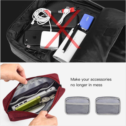 2-Pack Portable Storage Pouch Bag, Universal Electronics Accessories Case Cable Organizer Compatible with Hard Drive, Laptop Mouse, Power Bank, Adapter, Cellphone, Cosmetics (Small+Big-Navy Blue)