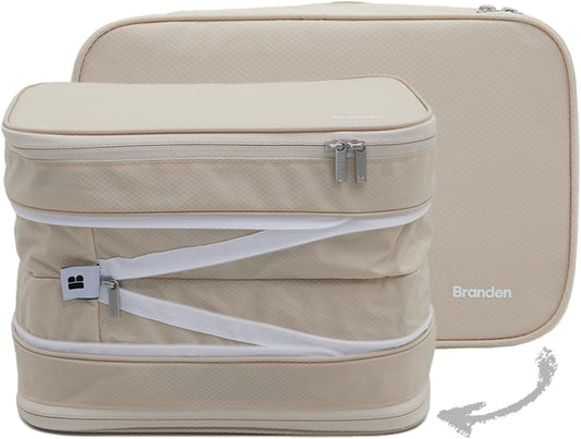 Branden Compression Packing Cube, X-Large, Sandbeige | Travel Essentials l Luggage Organizer l Self Compression Organizer for Travel l Overnight Trip, Road Trip, Beach, Cruise