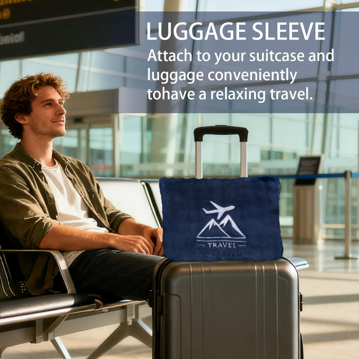 Travel Blanket and Pillow-2-in-1, Ultra-Soft&Compact,Airplane Blanket with Hand Luggage Belt and Backpack Clip,Travelers Accessories Gifts, 61x43 Inches（Navy）