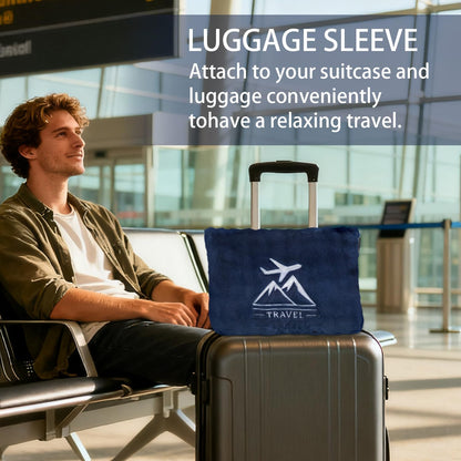 Travel Blanket and Pillow-2-in-1, Ultra-Soft&Compact,Airplane Blanket with Hand Luggage Belt and Backpack Clip,Travelers Accessories Gifts, 61x43 Inches（Navy）