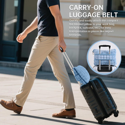 Travel Blanket and Pillow-2-in-1, Ultra-Soft&Compact,Airplane Blanket with Hand Luggage Belt and Backpack Clip,Travelers Accessories Gifts, 61x43 Inches（Navy）