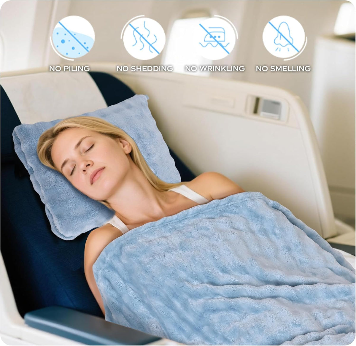 Travel Blanket and Pillow-2-in-1, Ultra-Soft&Compact,Airplane Blanket with Hand Luggage Belt and Backpack Clip,Travelers Accessories Gifts, 61x43 Inches（Navy）