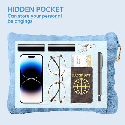 Travel Blanket and Pillow-2-in-1, Ultra-Soft&Compact,Airplane Blanket with Hand Luggage Belt and Backpack Clip,Travelers Accessories Gifts, 61x43 Inches（Navy）