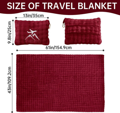 Travel Blanket and Pillow-2-in-1, Ultra-Soft&Compact,Airplane Blanket with Hand Luggage Belt and Backpack Clip,Travelers Accessories Gifts, 61x43 Inches（Navy）