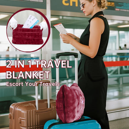 Travel Blanket and Pillow-2-in-1, Ultra-Soft&Compact,Airplane Blanket with Hand Luggage Belt and Backpack Clip,Travelers Accessories Gifts, 61x43 Inches（Navy）