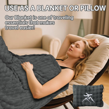 Travel Blanket and Pillow-2-in-1, Ultra-Soft&Compact,Airplane Blanket with Hand Luggage Belt and Backpack Clip,Travelers Accessories Gifts, 61x43 Inches（Navy）