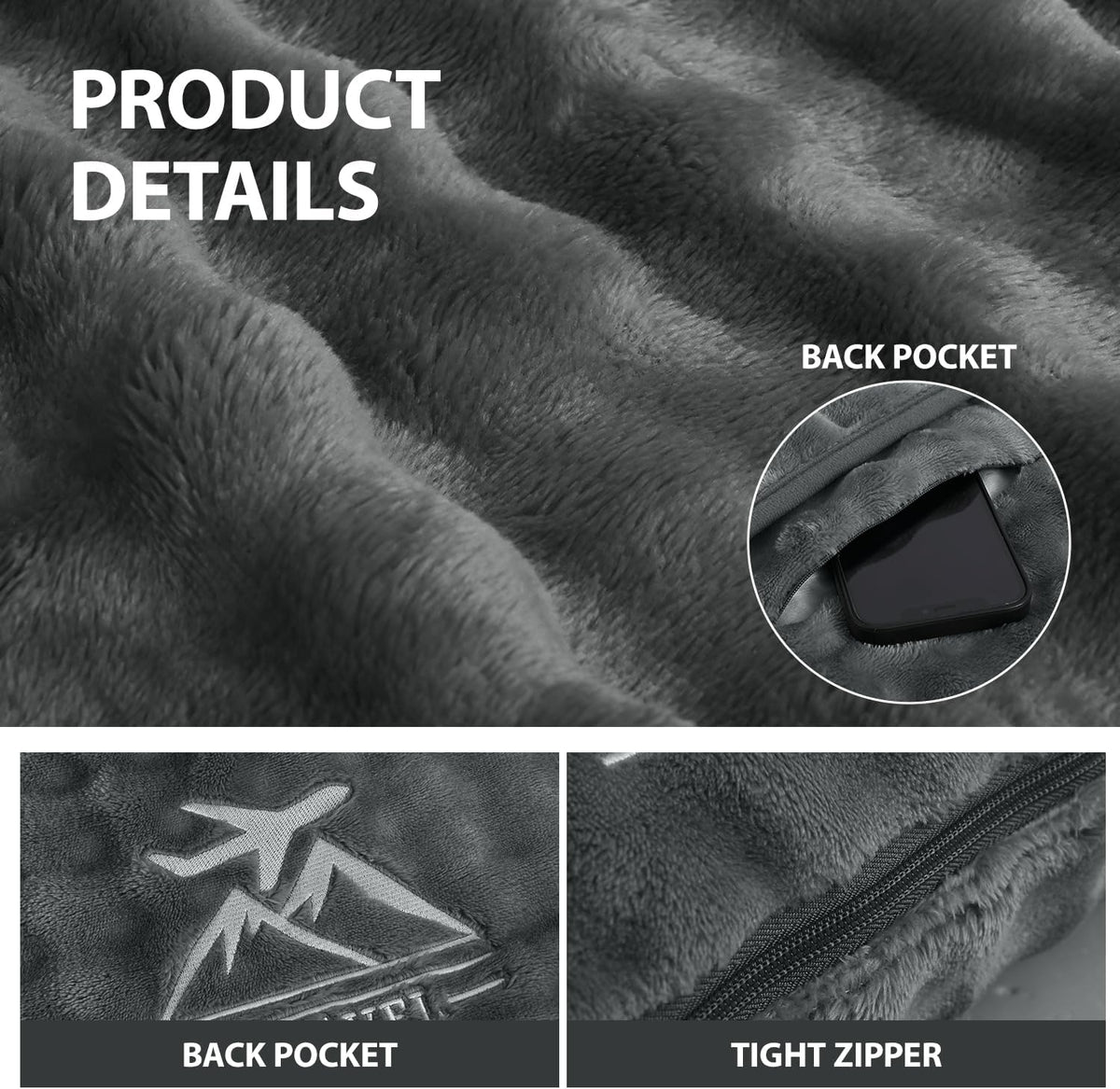Travel Blanket and Pillow-2-in-1, Ultra-Soft&Compact,Airplane Blanket with Hand Luggage Belt and Backpack Clip,Travelers Accessories Gifts, 61x43 Inches（Navy）
