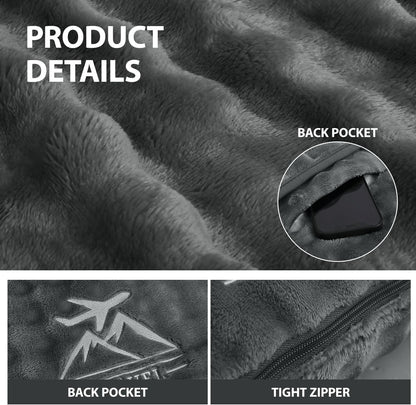 Travel Blanket and Pillow-2-in-1, Ultra-Soft&Compact,Airplane Blanket with Hand Luggage Belt and Backpack Clip,Travelers Accessories Gifts, 61x43 Inches（Navy）