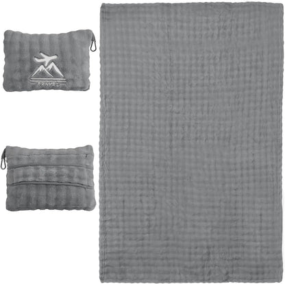 Travel Blanket and Pillow-2-in-1, Ultra-Soft&Compact,Airplane Blanket with Hand Luggage Belt and Backpack Clip,Travelers Accessories Gifts, 61x43 Inches（Navy）