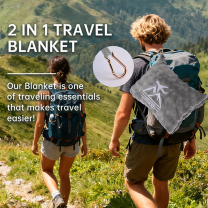 Travel Blanket and Pillow-2-in-1, Ultra-Soft&Compact,Airplane Blanket with Hand Luggage Belt and Backpack Clip,Travelers Accessories Gifts, 61x43 Inches（Navy）