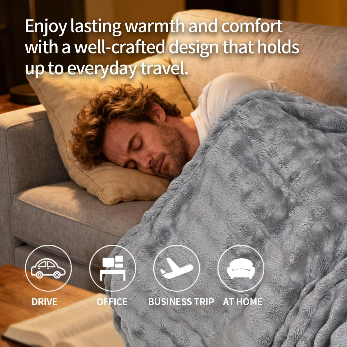 Travel Blanket and Pillow-2-in-1, Ultra-Soft&Compact,Airplane Blanket with Hand Luggage Belt and Backpack Clip,Travelers Accessories Gifts, 61x43 Inches（Navy）