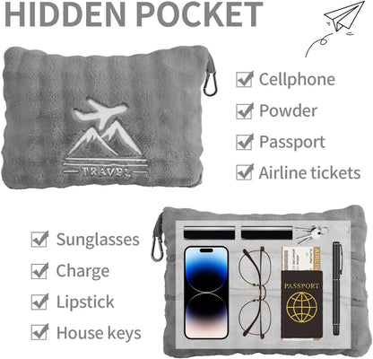 Travel Blanket and Pillow-2-in-1, Ultra-Soft&Compact,Airplane Blanket with Hand Luggage Belt and Backpack Clip,Travelers Accessories Gifts, 61x43 Inches（Navy）