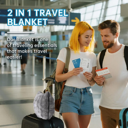 Travel Blanket and Pillow-2-in-1, Ultra-Soft&Compact,Airplane Blanket with Hand Luggage Belt and Backpack Clip,Travelers Accessories Gifts, 61x43 Inches（Navy）