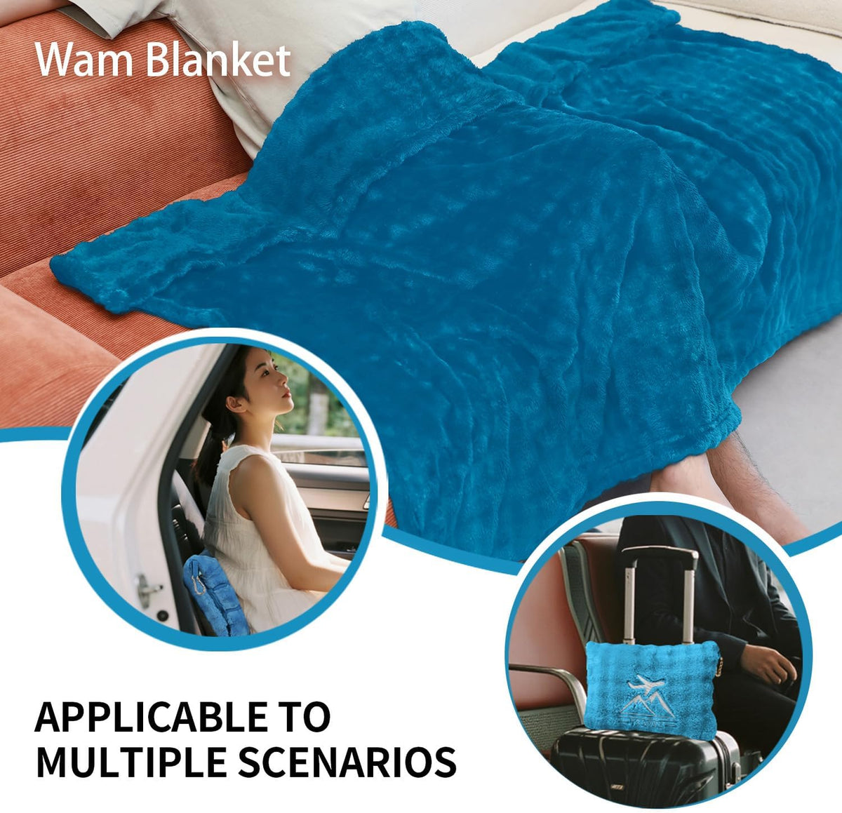 Travel Blanket and Pillow-2-in-1, Ultra-Soft&Compact,Airplane Blanket with Hand Luggage Belt and Backpack Clip,Travelers Accessories Gifts, 61x43 Inches（Navy）