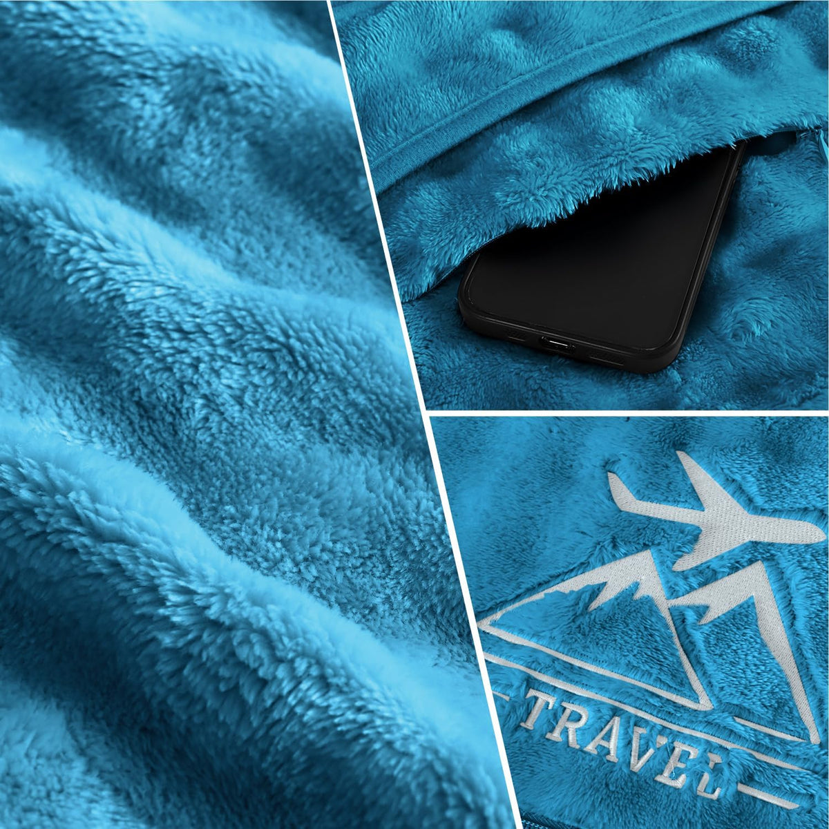 Travel Blanket and Pillow-2-in-1, Ultra-Soft&Compact,Airplane Blanket with Hand Luggage Belt and Backpack Clip,Travelers Accessories Gifts, 61x43 Inches（Navy）