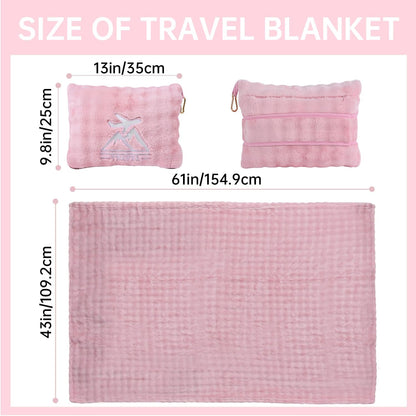 Travel Blanket and Pillow-2-in-1, Ultra-Soft&Compact,Airplane Blanket with Hand Luggage Belt and Backpack Clip,Travelers Accessories Gifts, 61x43 Inches（Navy）