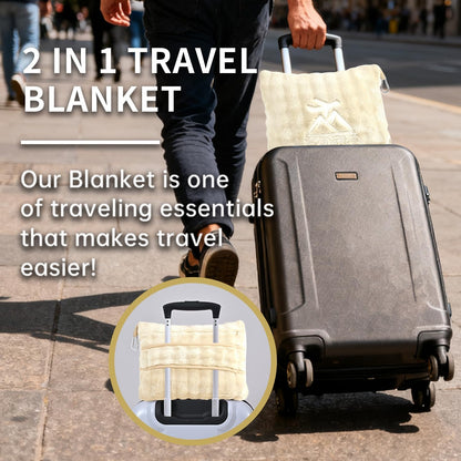 Travel Blanket and Pillow-2-in-1, Ultra-Soft&Compact,Airplane Blanket with Hand Luggage Belt and Backpack Clip,Travelers Accessories Gifts, 61x43 Inches（Navy）